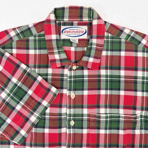 Abercrombie & Fitch Other - Vintage Abercrombie Shirt Medium Red Green Plaid Short Sleeve Holiday Christmas